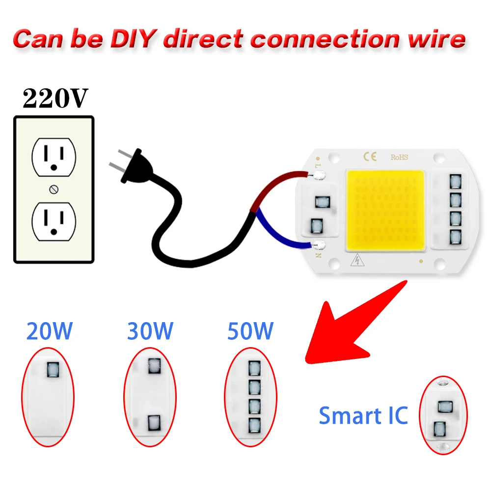 Cob Led Lamp Chip 10W 20W 30W 50W 220V Smart Ic No Need Driver 3W 5W 7W 9W Led Bulb Lamp For Flood Light Spotlight DIY Lighting