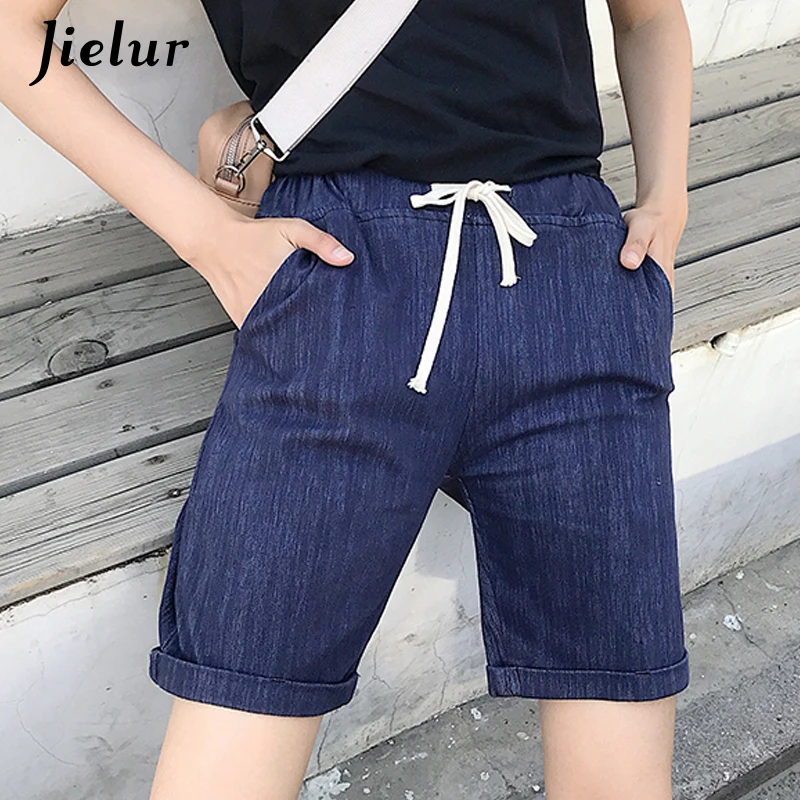 

Jielur Summer Shorts Women 2021 Black Blue High Waist Drawstring Elastic Waist Short Pants Fashion Casual Femme Shorts New S-5XL