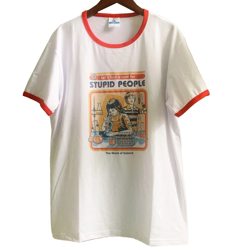 sunfiz Stupid People Vintage Ringer T-shirt Women Tshirt Cotton Short Sleeve Graphic Tops Harajuku Summer T Shirt