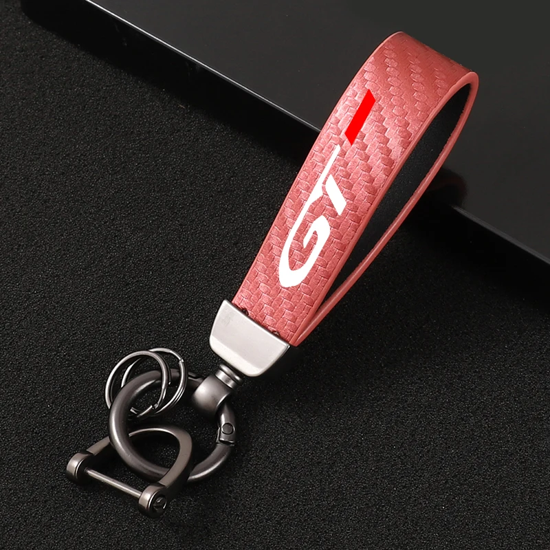 New fashion car carbon fiber leather rope Keychain key ring For Peugeot 3008 GT 308 4008 5008 508 Accessories