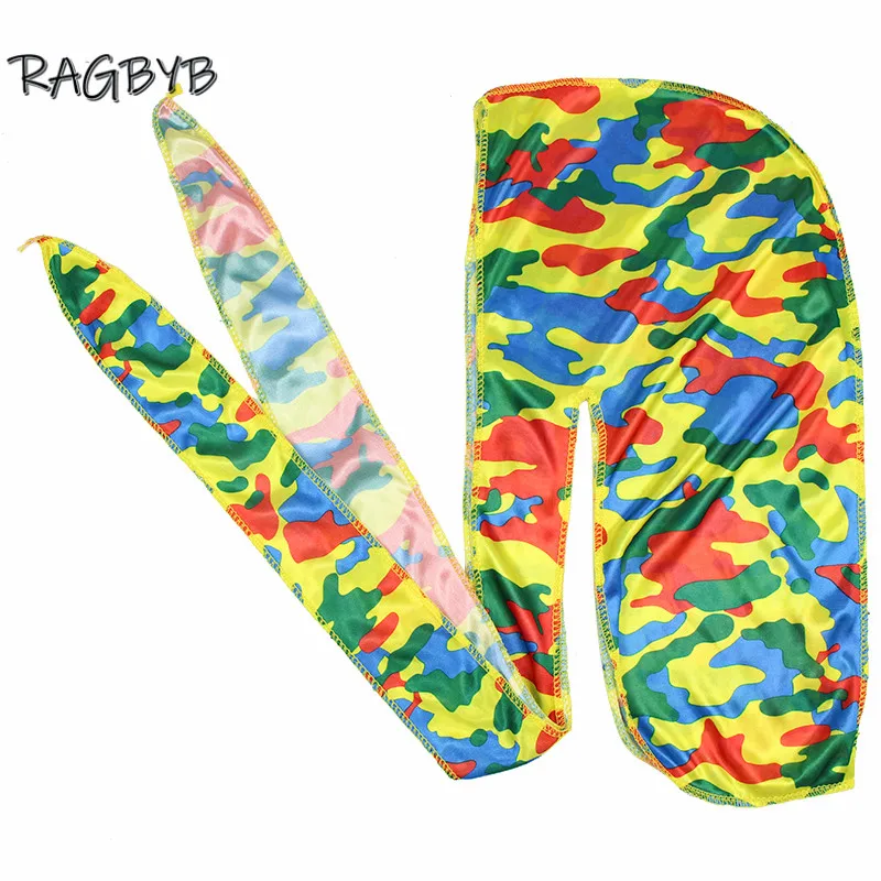 Neue Camo Print Seide Durag Bandanas für Männer Seidige Durags Lange Schwanz Welle Kappe Kopf Schal Frauen Hut Headwrap Durag – Detail 11