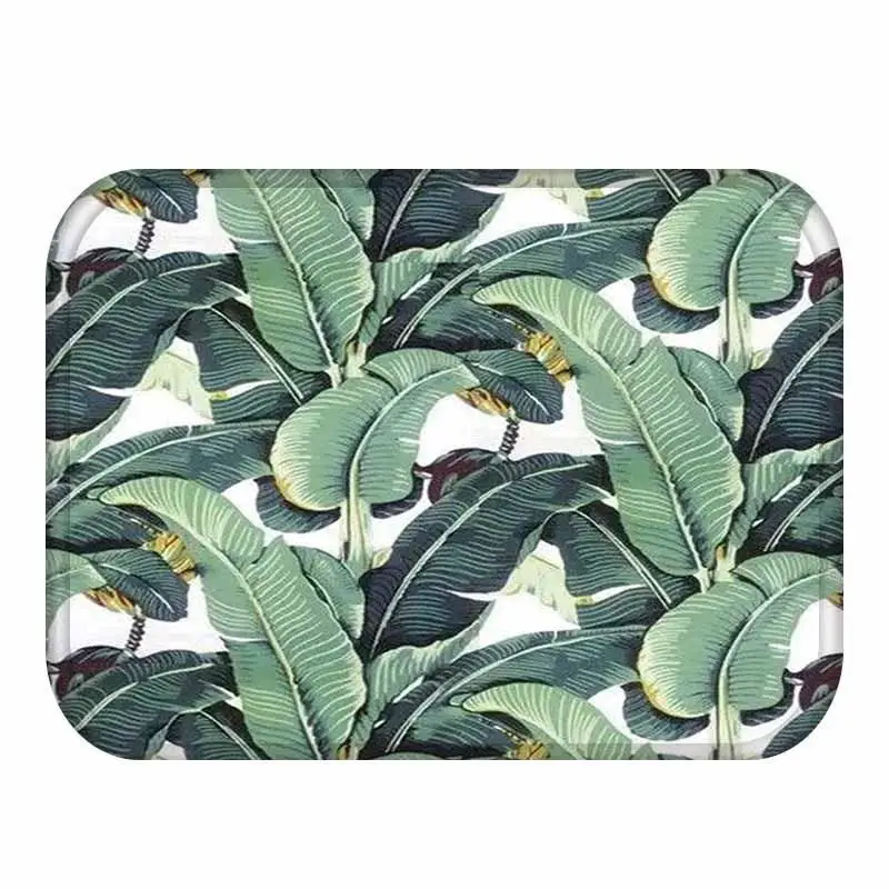 Creative Green Leaves Door Mat Leaves Printed Flannel Fabric Floor Mat Home Decoration Non-slip Doormat vloermat tapis de porte