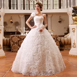 Vestido de novia de satén de un hombro, vestido de baile de princesa, talla grande, bordado de flores, novia, nuevo