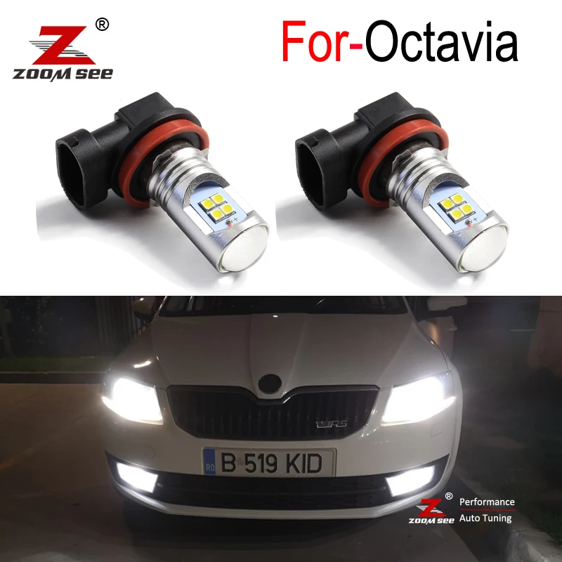 2pcs Premium Canbus White Car LED lamp H11 H8 front fog light bulb for Skoda Octavia 2 3 MK2 MK3 1Z 5E A5 A7 FL 2005+