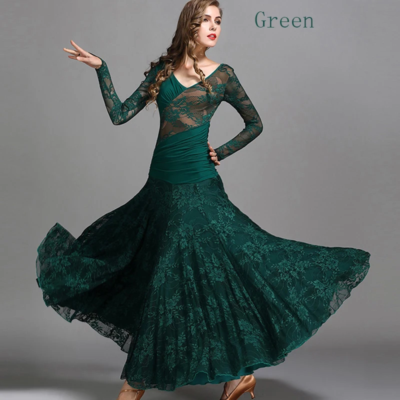 Women\'s Lace Modern Dance Costumes Performance National Standard Big Swing Waltz Dance Clothes Ballroom Dance Competition Dress
