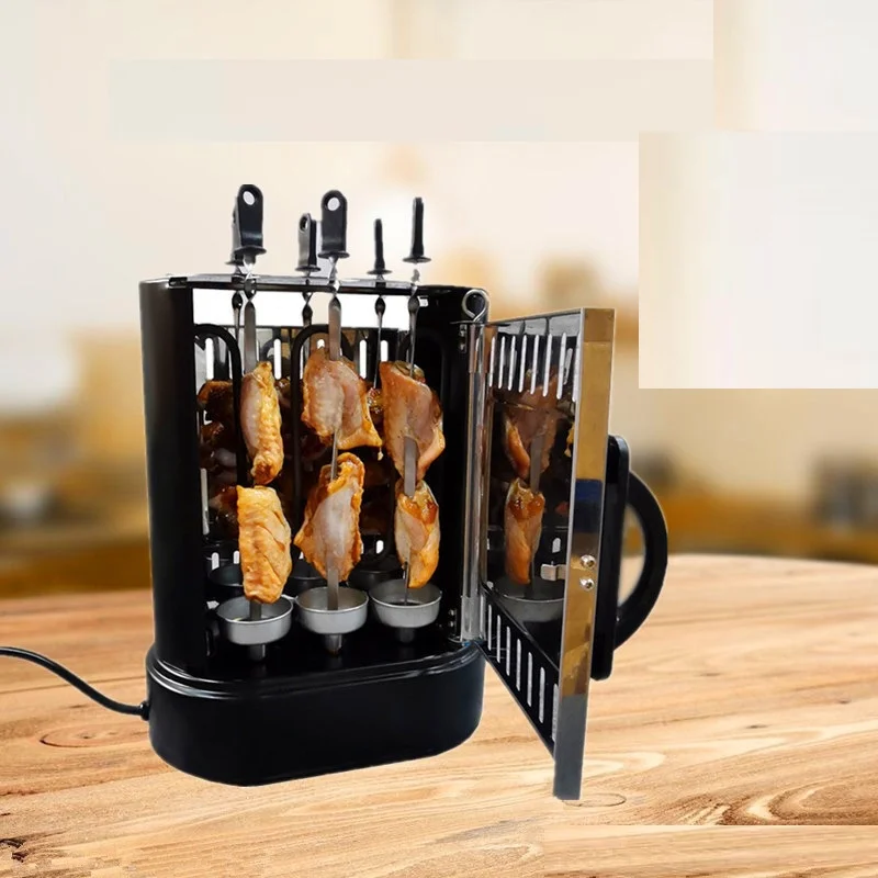 220V 1000W Smokeless Electric Grill Vertical automatic rotary Rotisserie Meat BBQ Kebab Rotating Chiken Skewer Small Oven