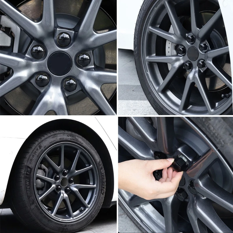 Car Wheel Nut Caps 20Pcs Car Tire Wheel Center Nut for Protection Cover Bolt Cap for Tesla Model 3 X S Dark Gray