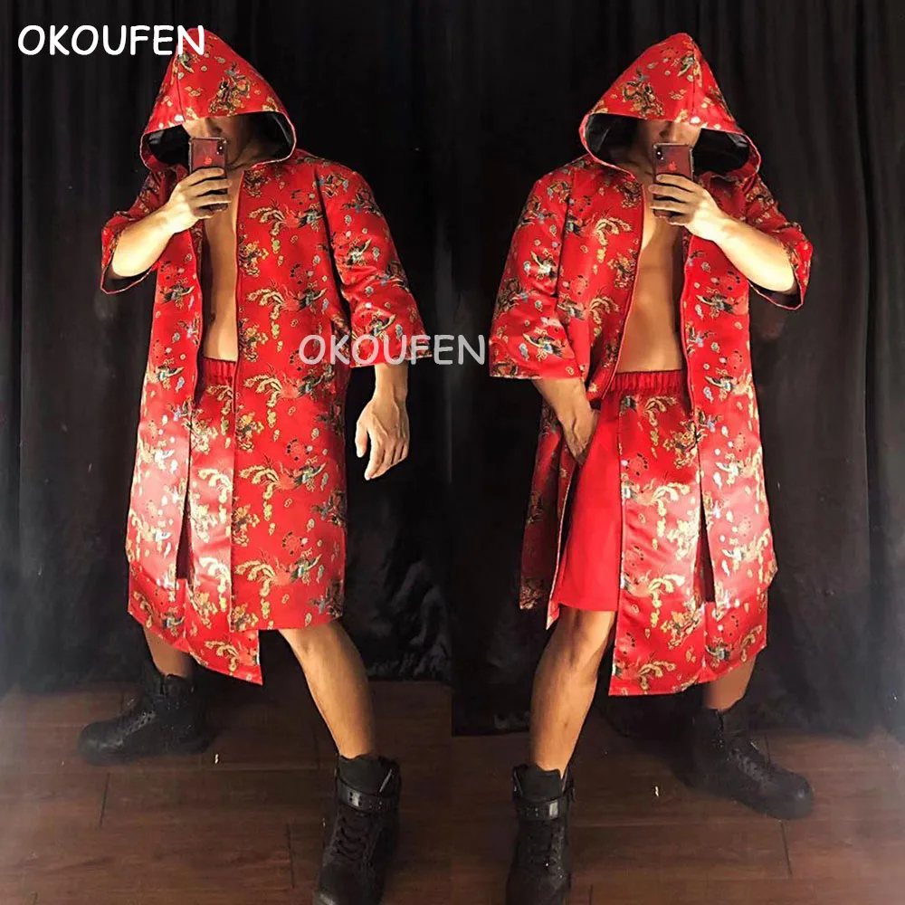 

New spring festival new year party national tide hip hop long coat costumes male and female singers stage dance clothes