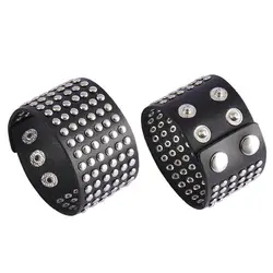 Fashion PU Leather Bracelet Studded Cuff Wrap Bracelet Cuff Bangle for Men Women Punk Bangles Jewelry Accessories