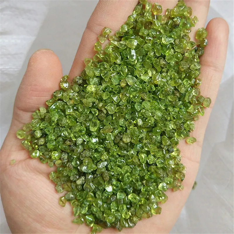 3mm-5mm Natural Crystal Gravel Tumbled Quartz Macadam Green Olivine Crushed Stone 500G