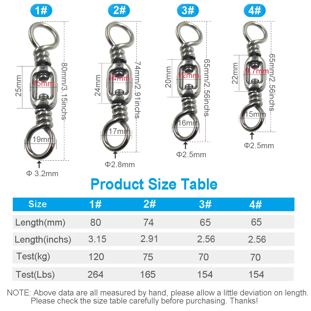 Girelle da pesca a 2 pezzi di grandi dimensioni scatola girevole in acciaio inossidabile resistente Test del connettore per la pesca in mare 154Lbs-264Lbs