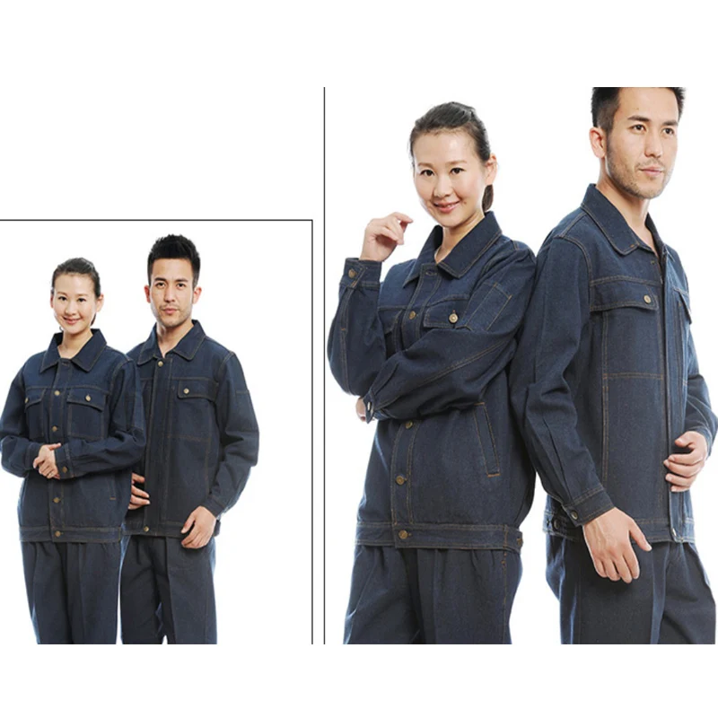 Autumn winter Denim Welding suits Woman men work Cotton thicken canvas long sleeve electrician auto repairmen uniforms coveralls