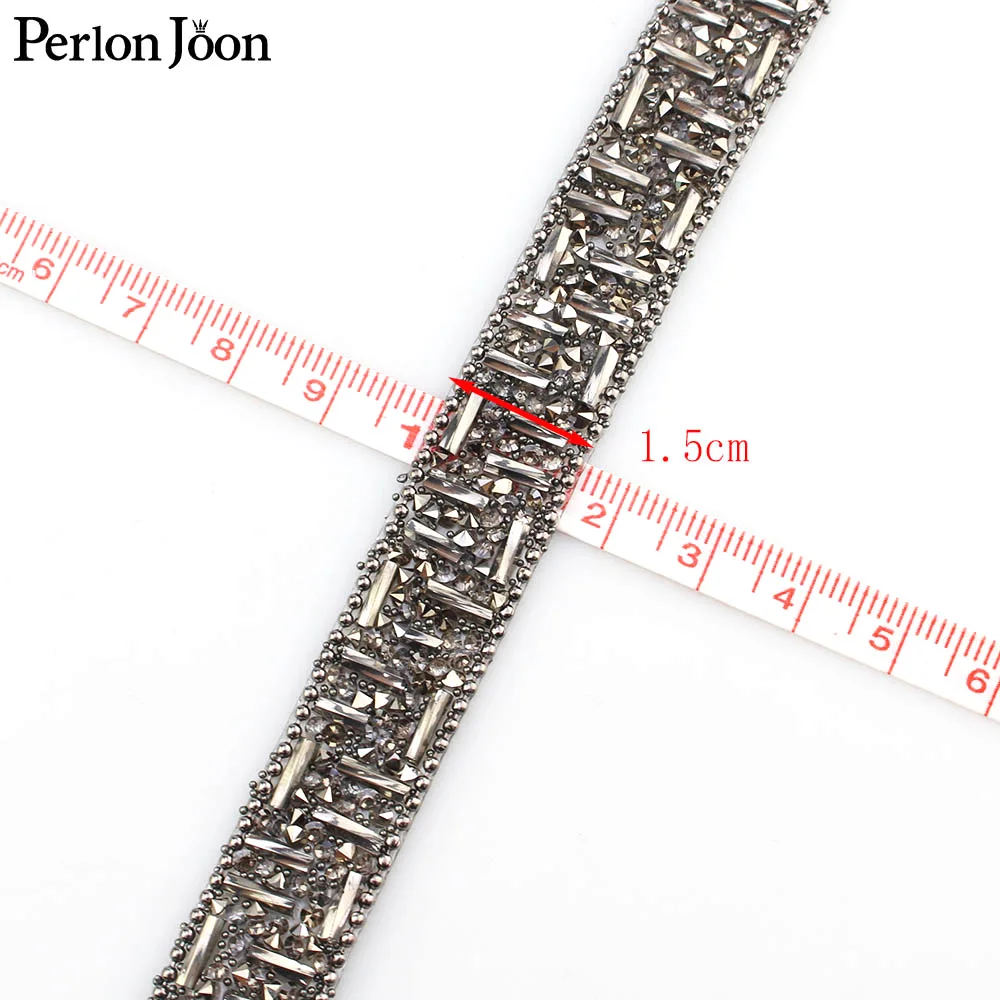 1 yard New 1.5cm Wide Gun Black gue Rhinestone Tape Hot Crystal Webbing Geometric Design Clothing Decoration Accessories TR057