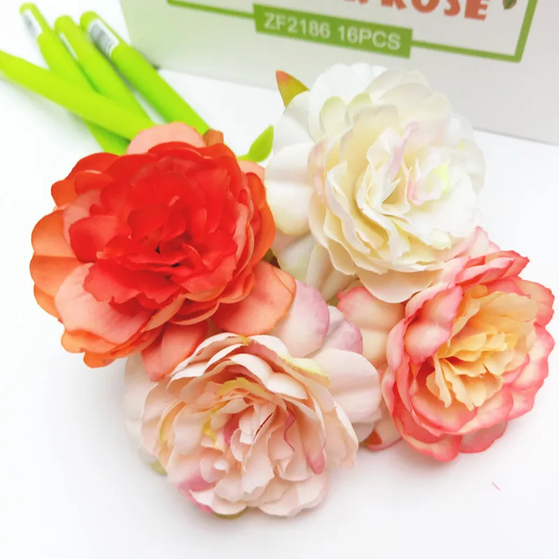 

16PCS Rose Silica Gel Pen Plastic Rose Quick-Drying Pen Prizes Kawaii School Supplies Stationery