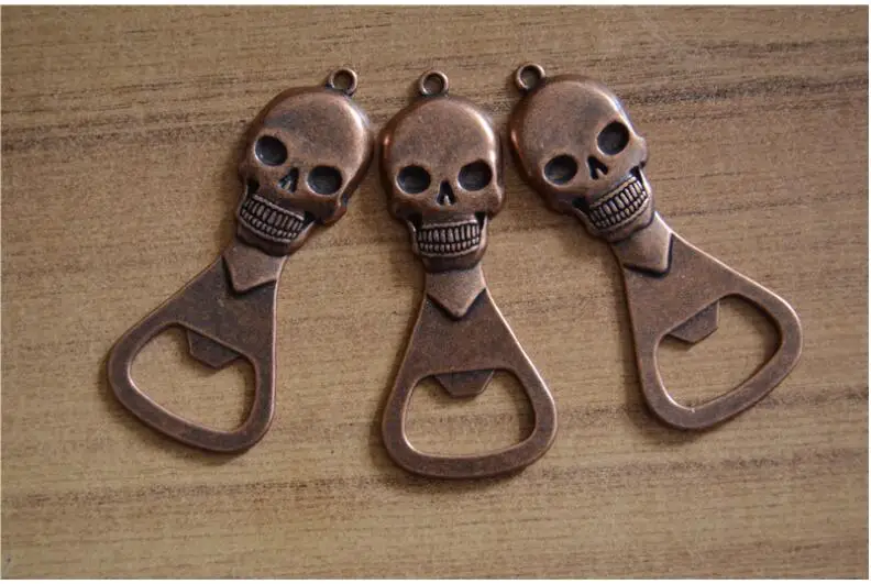 

200pcs/lot 2019 Hot Sale Gift Zinc Alloy Beer Cola Skull Bottle Opener Bar Bottle Opener with Chain Rings Bronze Color