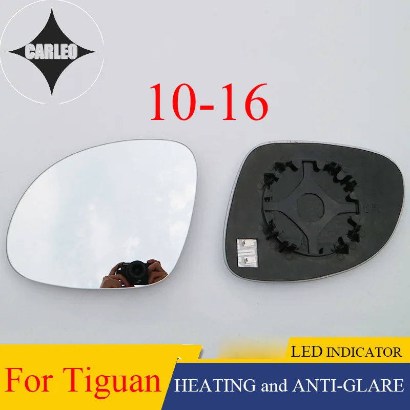 Car Side View Mirror Lens for VW Tiguan 2010 2011 2012-2016 Blue HD Glass Large view With Heating Function& LED Indicator Light