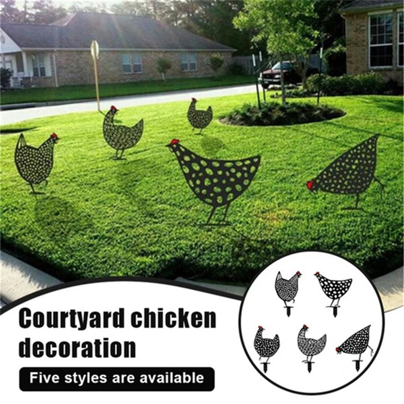 

3/5 Pcs Backyard Lawn Chicken Decoration Ornaments Outdoor Garden Yard Art Stakes Garden Statues Sculptures Hollow Insert Card