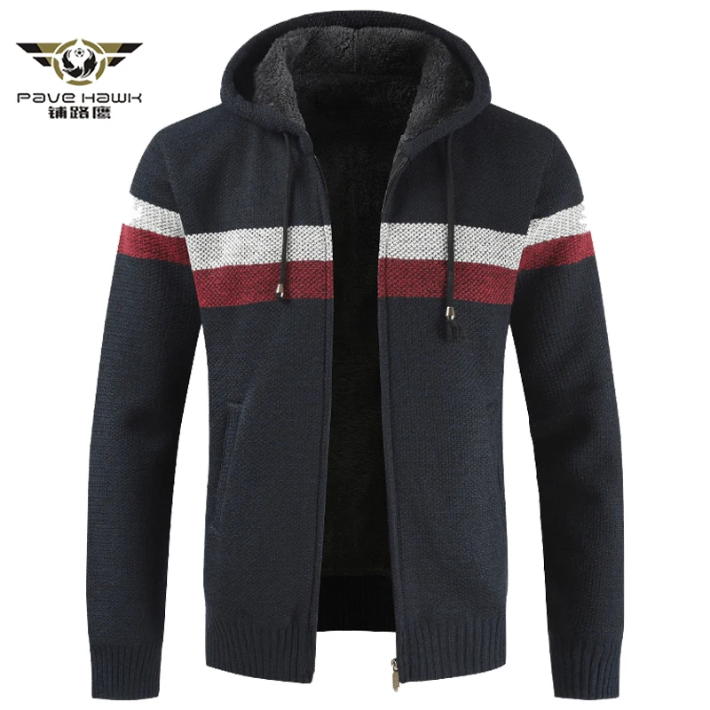 

2020 Men's Winter Warm Sweatercoat Fleece Jacket Casual Knitted Cardigan Thick Hooded Jacket Autumn Patchwork Jumpers Sweaters