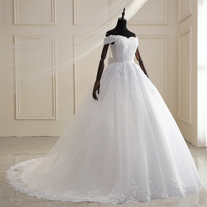 Robe de Mariée Élégante en Dentelle Brodée, Col Bateau, Tenue de Bal de Luxe, 2023