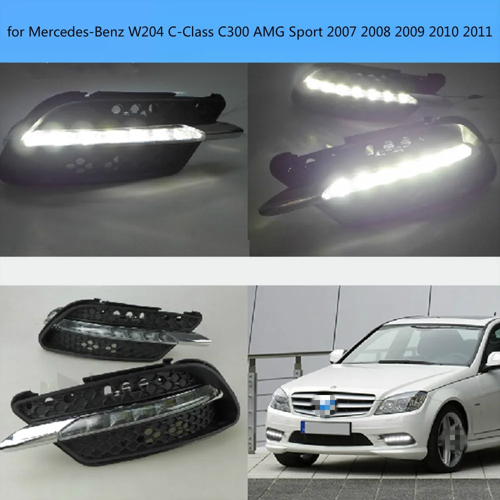 Car LED Fog Light DRL Daytime Running Lights for Mercedes-Benz W204 C-Class C300 AMG Sport 2007 2008 2009 2010 2011