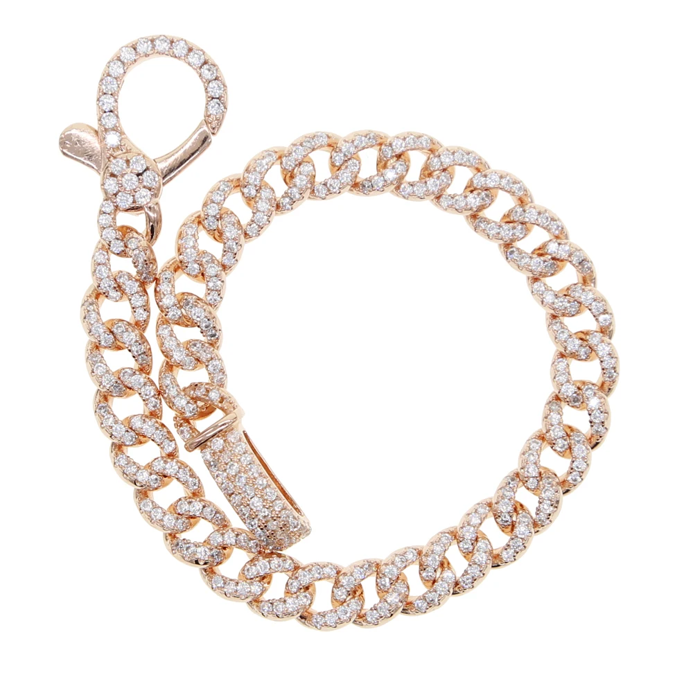 Iced Out Bling Lock Lobster Charm Micro Pave CZ Cuban Link Chain