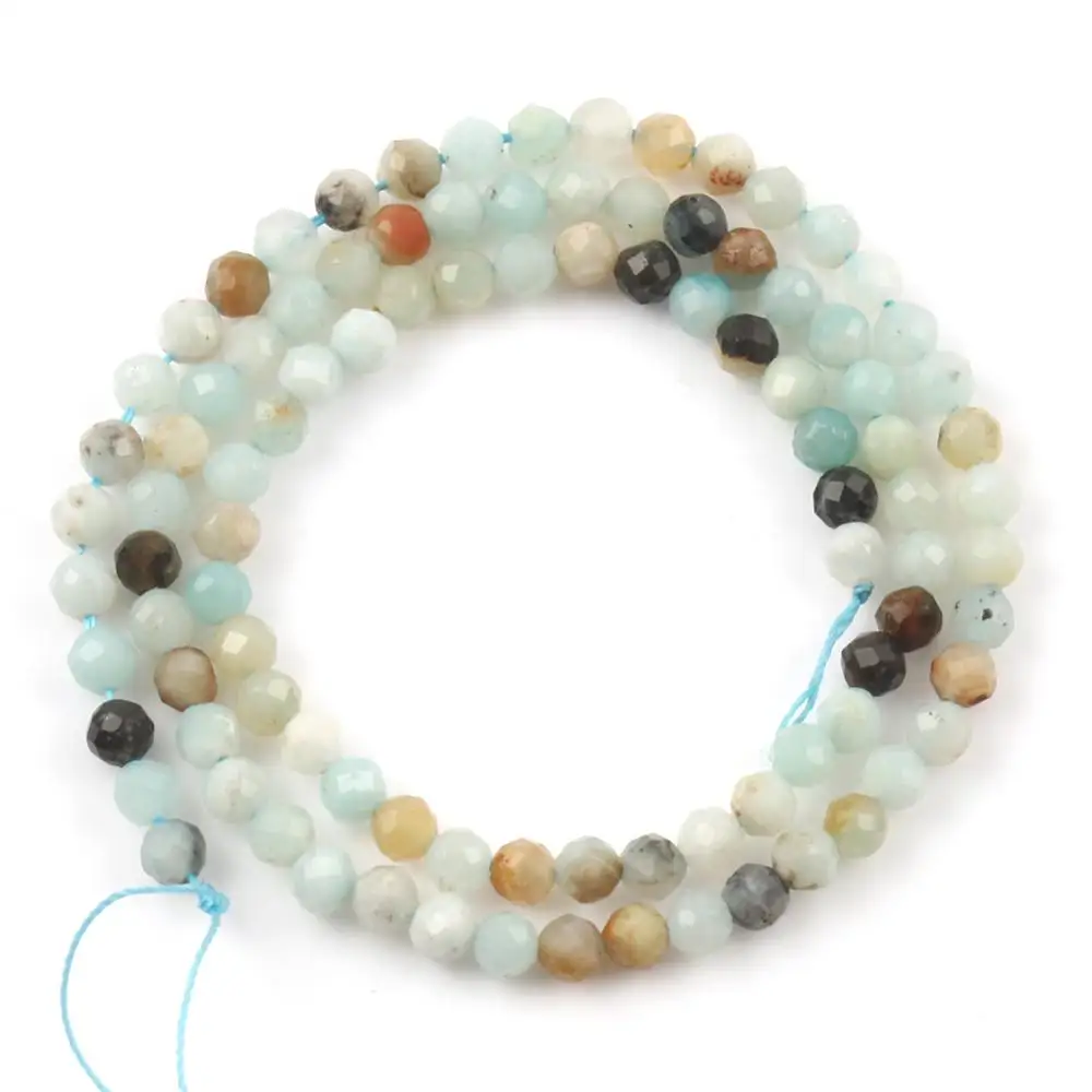 Natural Gem Faceted Amazonite Stone Round Loose Rondelle Small Beads For Jewelry Making Diy Needlework Bracelet Necklace 2/3/4mm