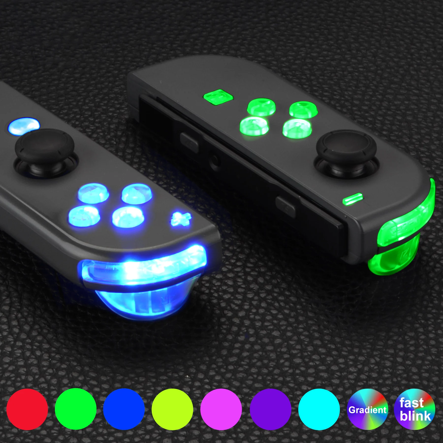 EXtremeRate-Kit Joycon DFS LED, 7 colores, 9 modos, botones de gatillo ABXY luminados multicolores para NS Switch y JoyCon OLED