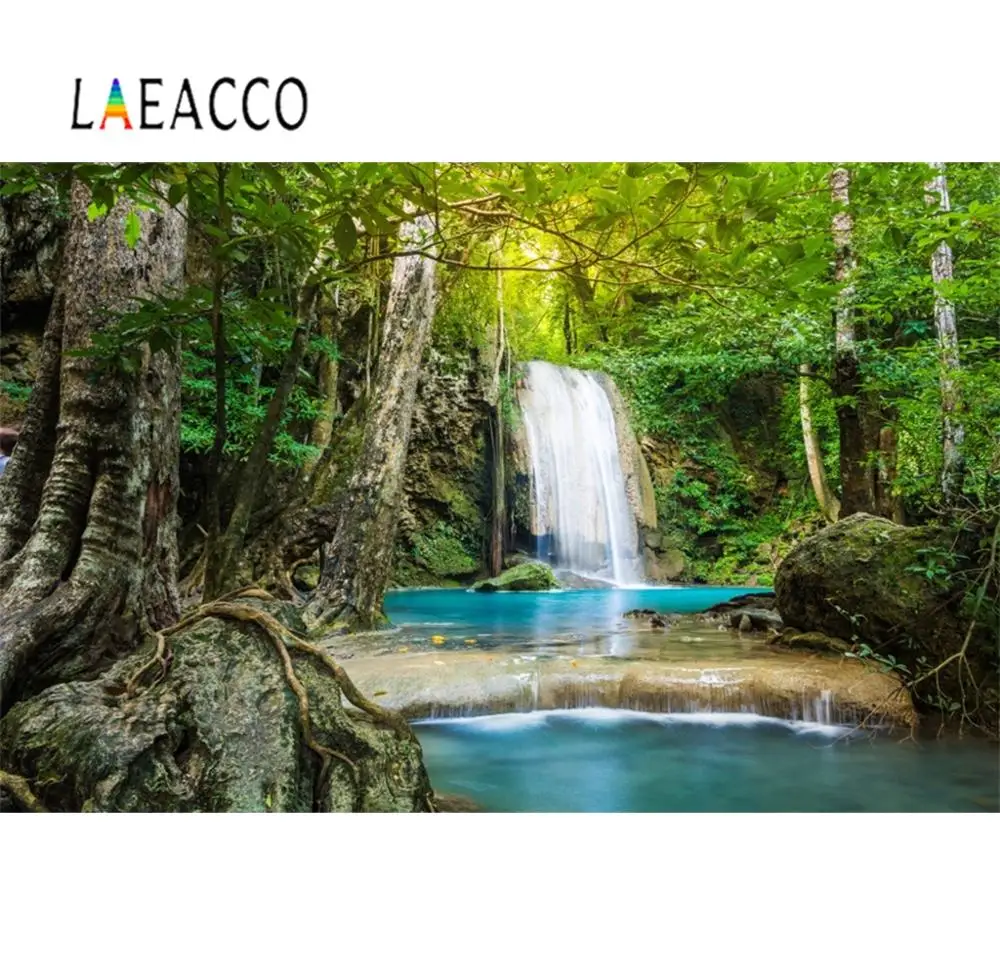 Laeacco Old Trees Forest Stone Waterfall River Scenic Photography Backgrounds Customized Photographic Backdrops For Photo Studio