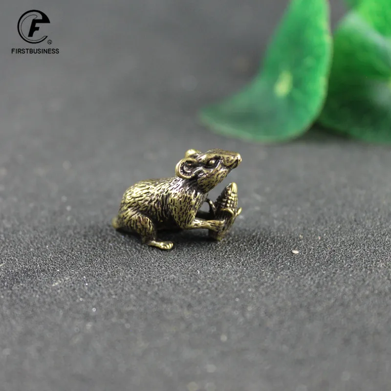 Vintage Brass Corn Rat Lucky Wealth Feng Shui Brass Mini Home