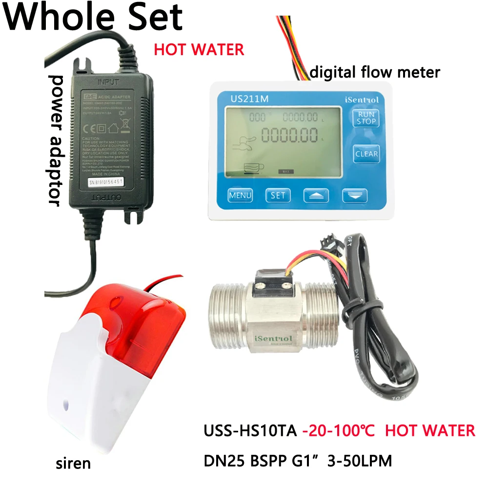 

HOT WATER US211MA Pipe Water Suspend Alarming System SUS304 Stainless Steel 100℃ Flow Senor Turbine flowmeter G1" BSPP iSentrol