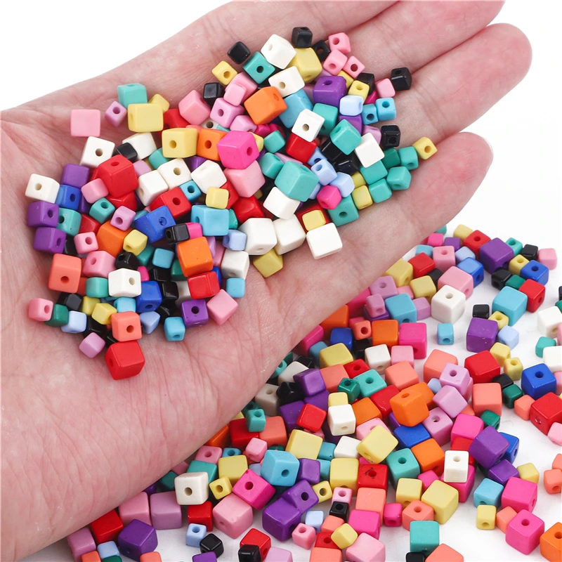 2022 New Acrylic Beads Square Cube Loose Spacer Beads for Jewelry Making Handmade Diy Bracelet Necklace Keychain Accessories