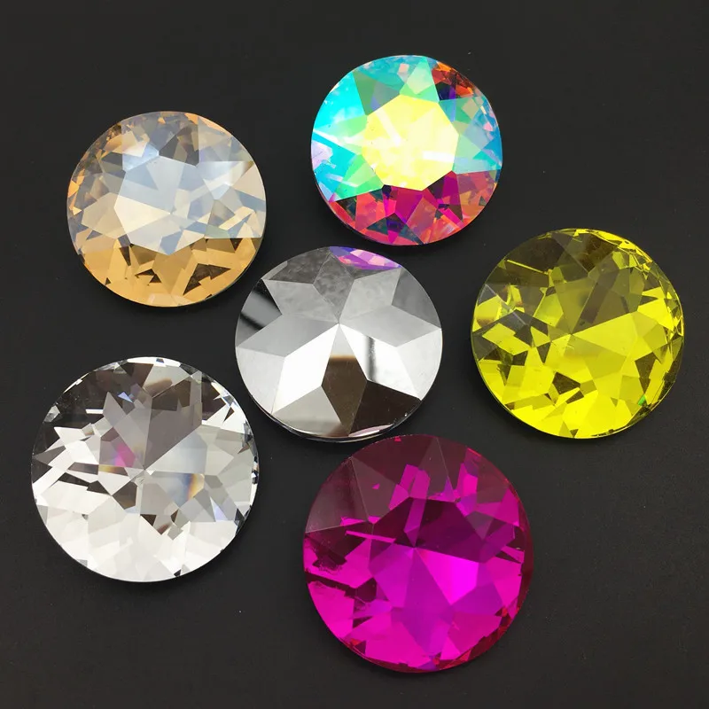 35mm Super Big Round Shape Rhinestone Pointback  Baoshihua Glass Crystal Fancy Stone Pointed back Flat Top Plated Colors