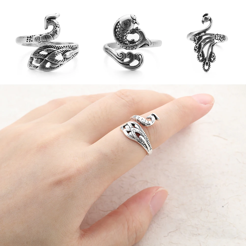 Hot New Silver Stainless Steel Knitting Loop Crochet Ring Peacock Fish Phoenix Thimble Ring Finger Wear Sewing Accessories Tools