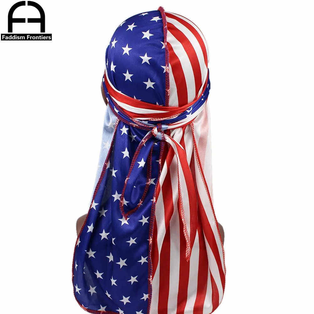 Patchwork Flag Men Silk Durag Headwrap Bandanas For Men Stars Printing Silky Durag Wave Cap Durag