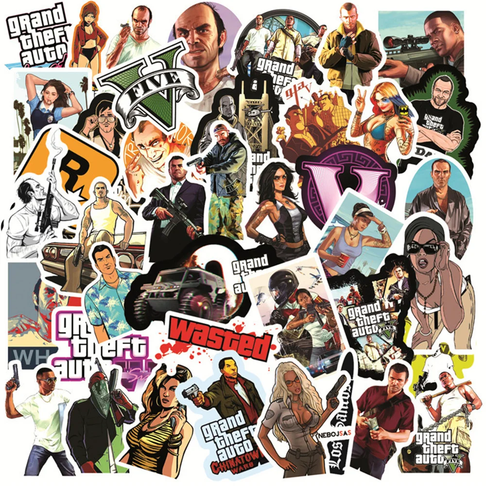 10/30/50PCS Grand Theft Auto GTA Game Graffiti Sticker Waterproof Laptop Car Guitar Trolley Case Refrigerator Water CupWholesale