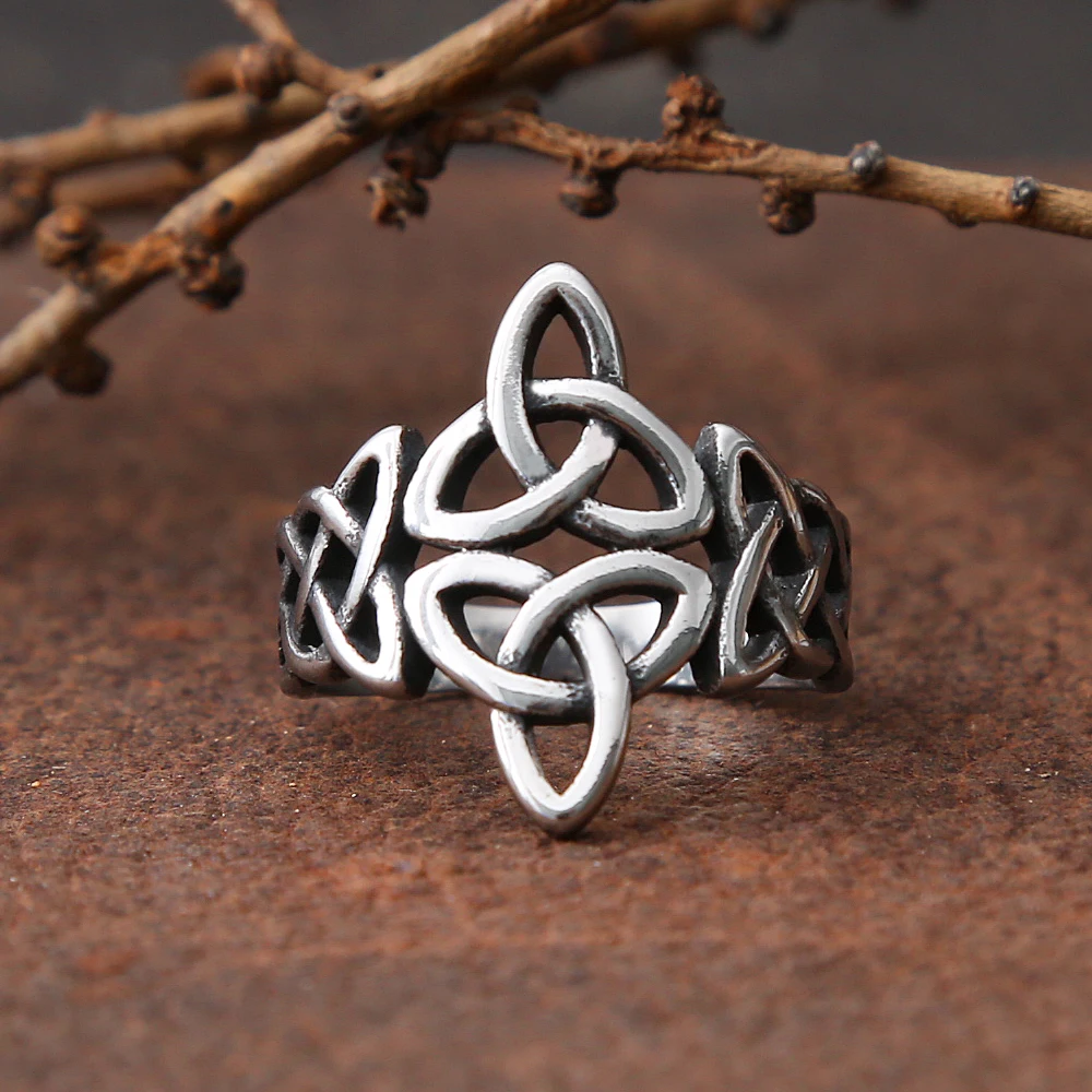 Triquetra Celtics Knot Ring Steel Color Nordic stainless steel Viking ring men and women Irish Celtic jewelry anniversary gift - view 3