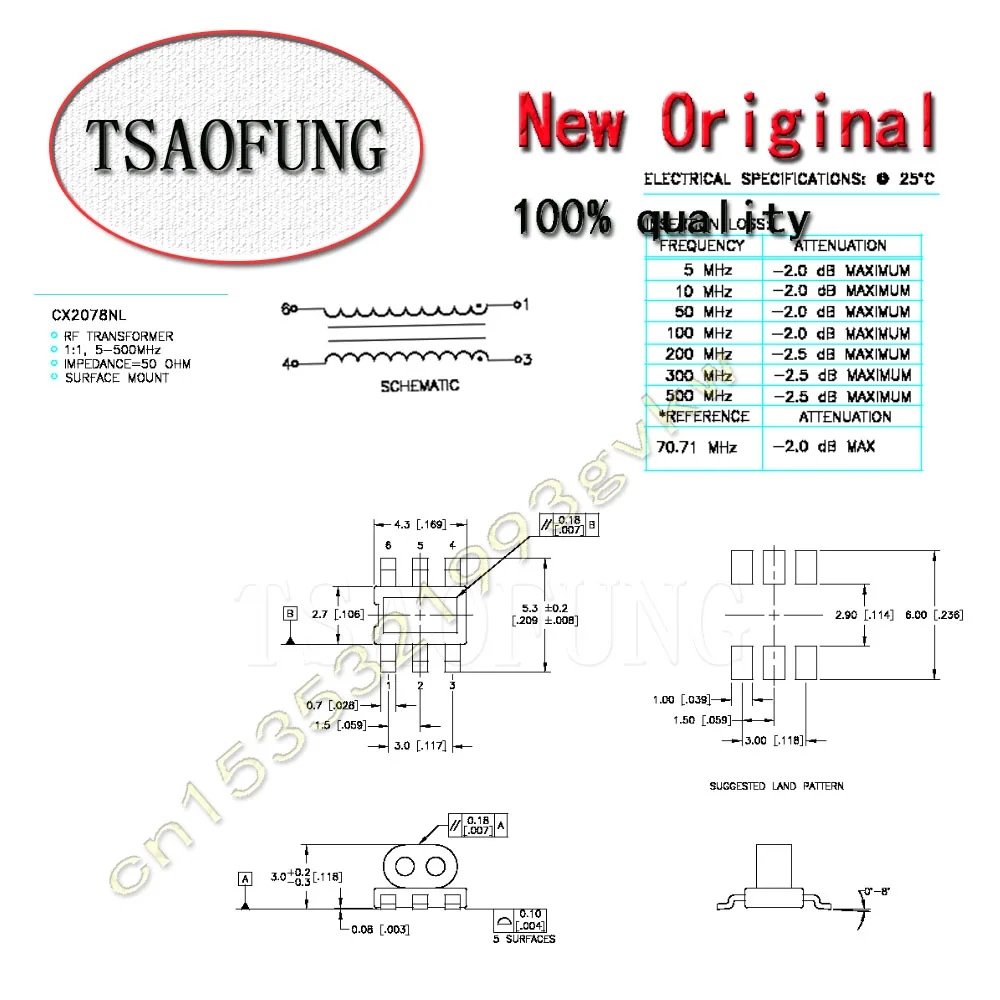 5Pieces CX2078 CX2078NL CX2078NLT SMD RF TRANSFORMER