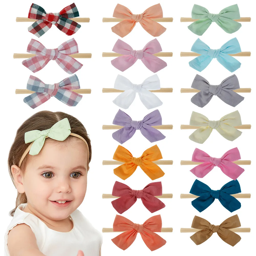 Floral Baby Headband Bow Kids Nylon Hairband For Girls Soft Elastic Headbands Summer Head Band Cotton Linen Hair Accessories