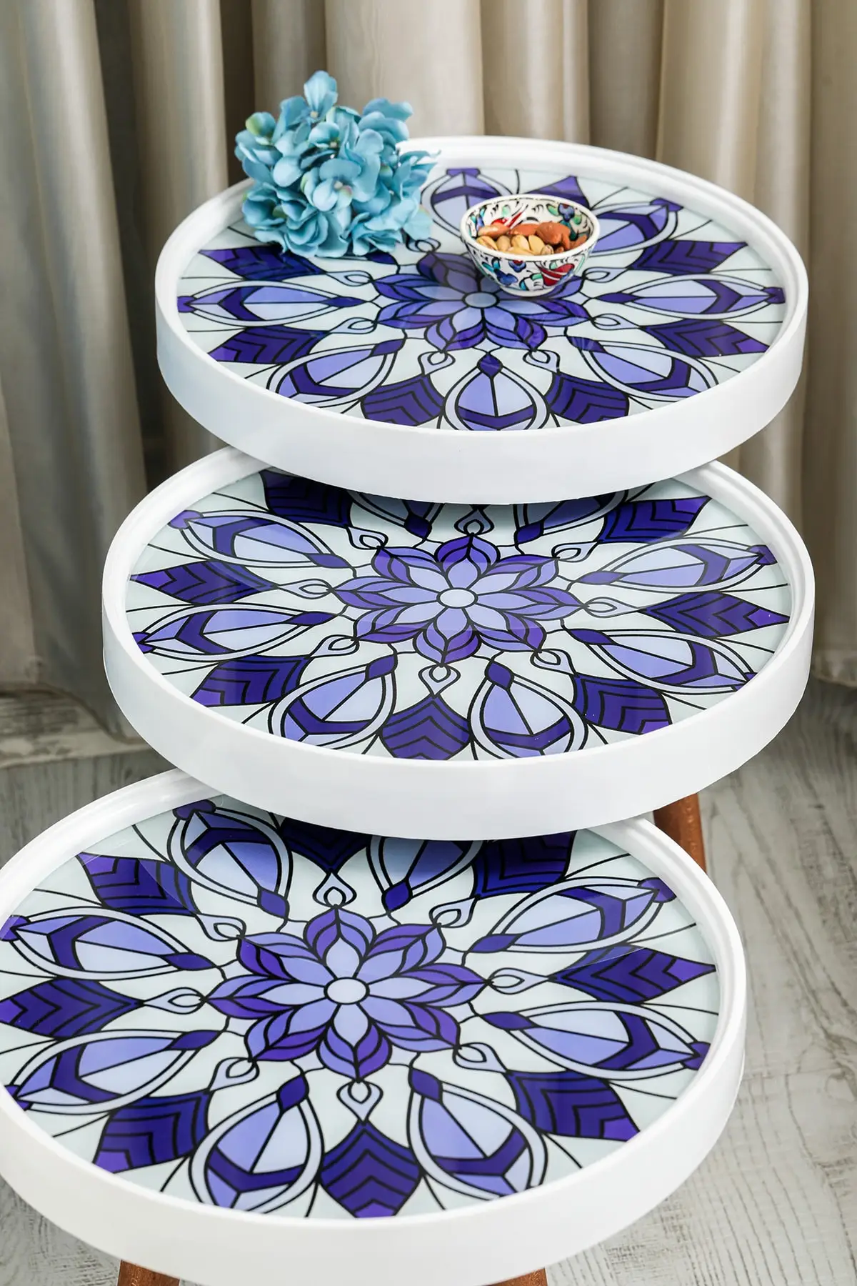 Table basse Zigon, 3 pièces, verre rétro, impression spéciale