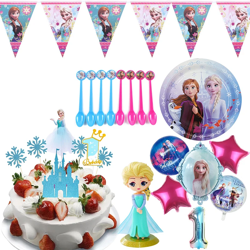 37pc/Set  Frozen Elsa Anna Princess Cake Cupcake Toppers Flag Girls Birthday Party Decoration One Anniversaire Party Supplies