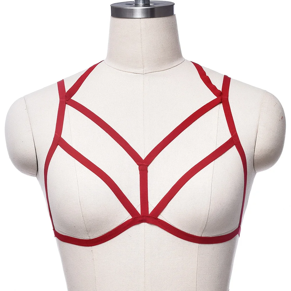 

Colourful Soft Bondage Body Harness Belt Goth Sexy Lingerie Punk Body Cage Adjustable Fetish Crop Top Bra Harness Belt Drop ship