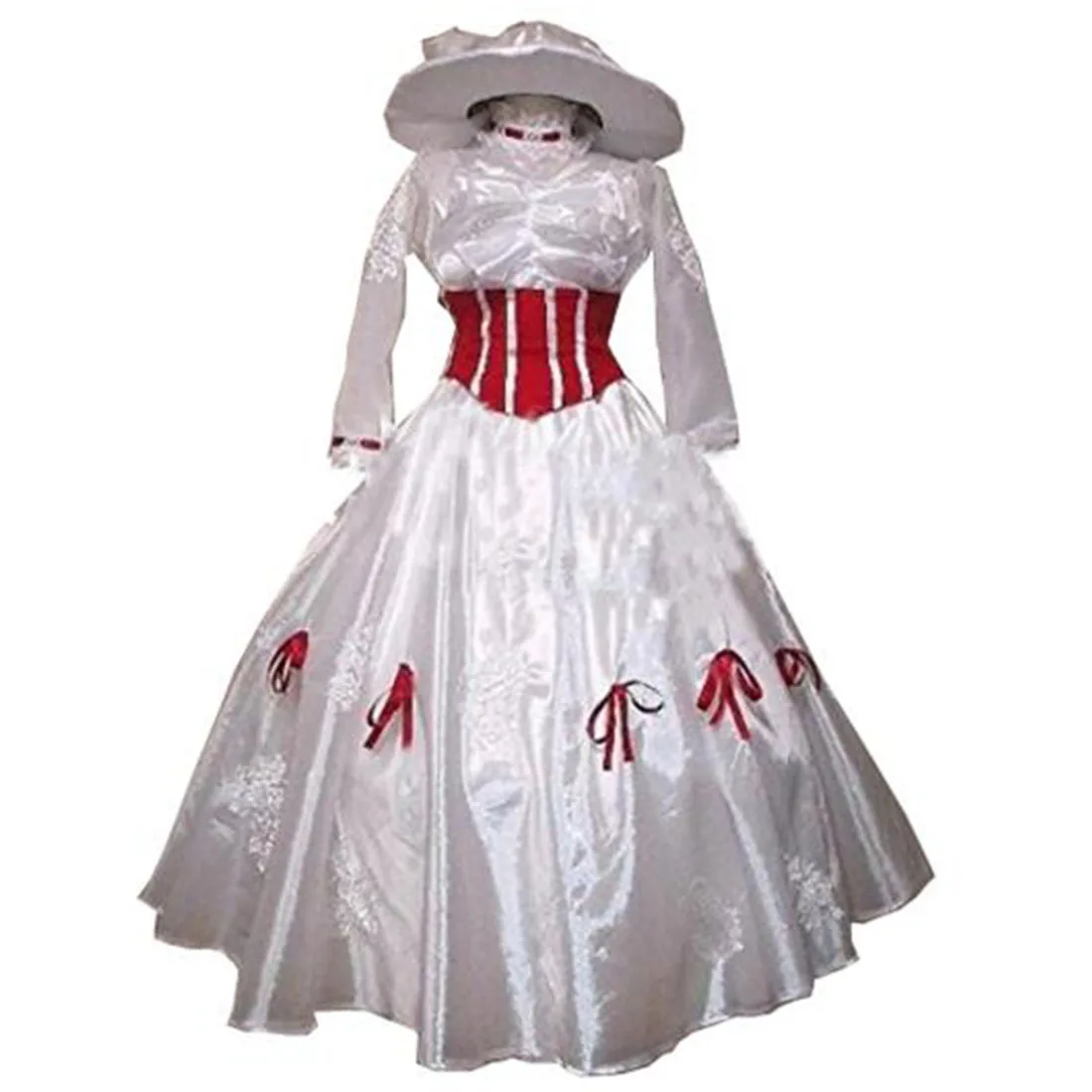 

2020 Custom Made Mary Poppins Costume Adult Size With Red Satin Corset Dress Cosplay Costume