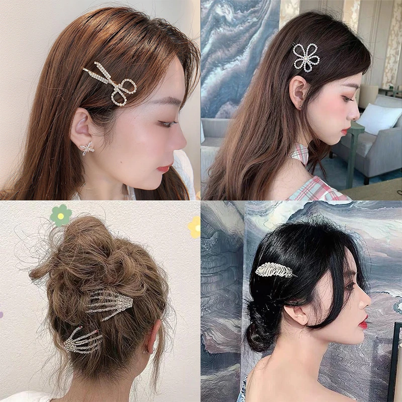 New Trendy Gold Color Letter Hair Clip Sweet Flower Leaf Crystal Alloy Hairgrip Women Girl Hairpins Headwear Hair Accessories