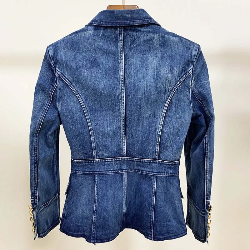 HIGH STREET New Fashion 2024 Designer Blazer Jacket Women\'s Metal Lion Buttons Double Breasted Denim Blazer Outer Coat