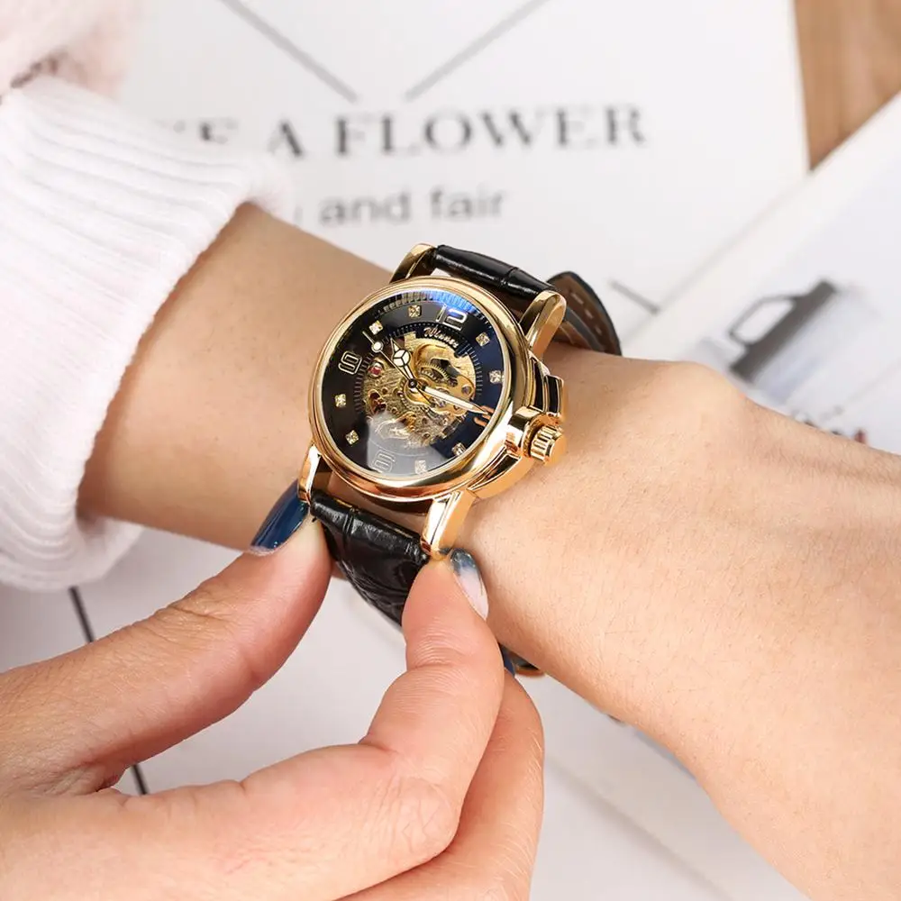 Women\'s Watch Automatic Mechanical Watch Ladies Clock Skeletons Wristwatch Hollow Out Automatic-self-winding