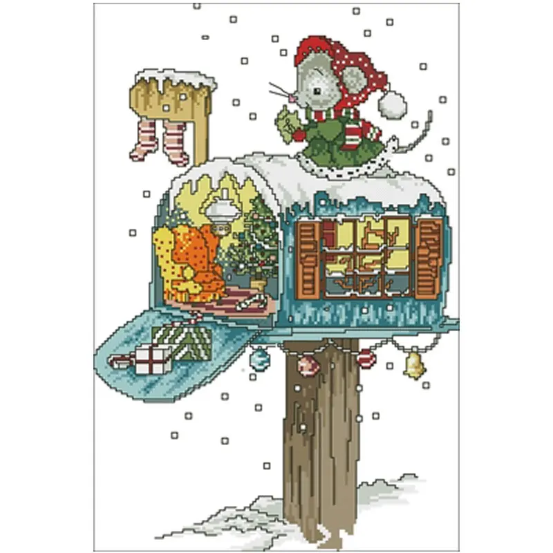 Christmas mouse in the mailbox  Counted Cross Stitch 11CT 14CT 18CT DIY Chinese Cross Stitch Kits Embroidery Needlework Sets