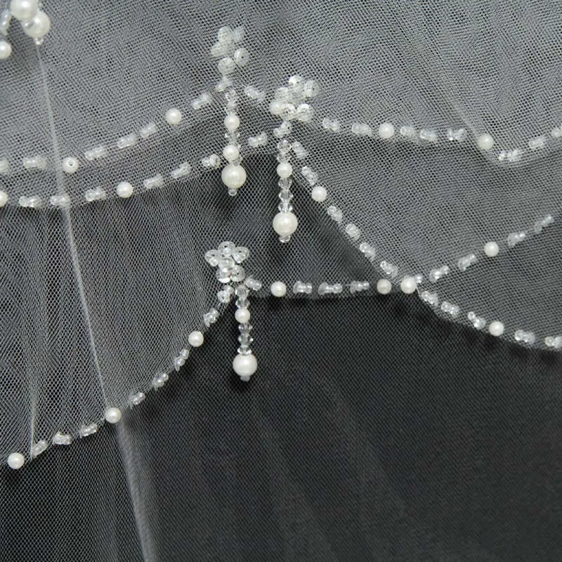 Best Quality 2 layers Short Beaded Pearl Wedding Veil White Ivory Tulle Women Bridal Veil With Comb Wedding Accessories