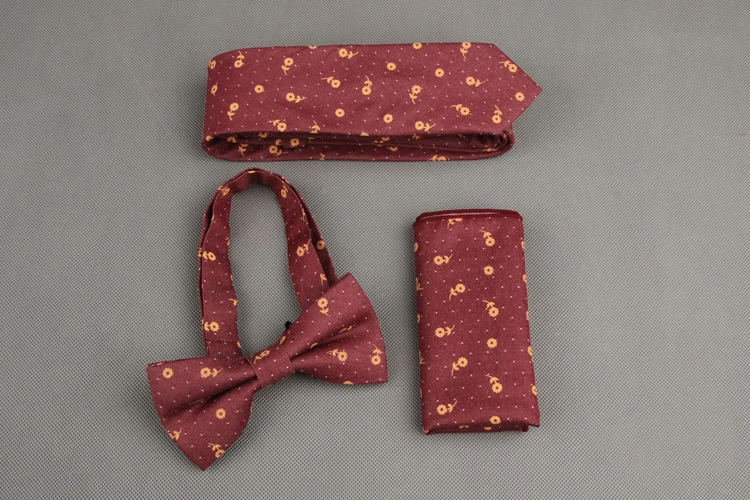 GUSLESON Cotton Slim 6cm Bowtie Hanky and Tie Set For Men Paisley Printed Floral Necktie Sets Suit Wedding Pocket Square Tie