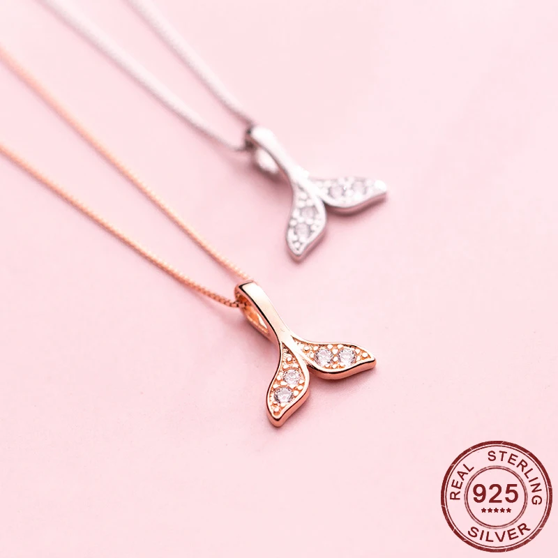 

Romantic 100% Real 925 Sterling Silver Collar Zircon Mermaid Tail Necklaces For Women Girl Clavicle Chain Choker Gift Rose Gold