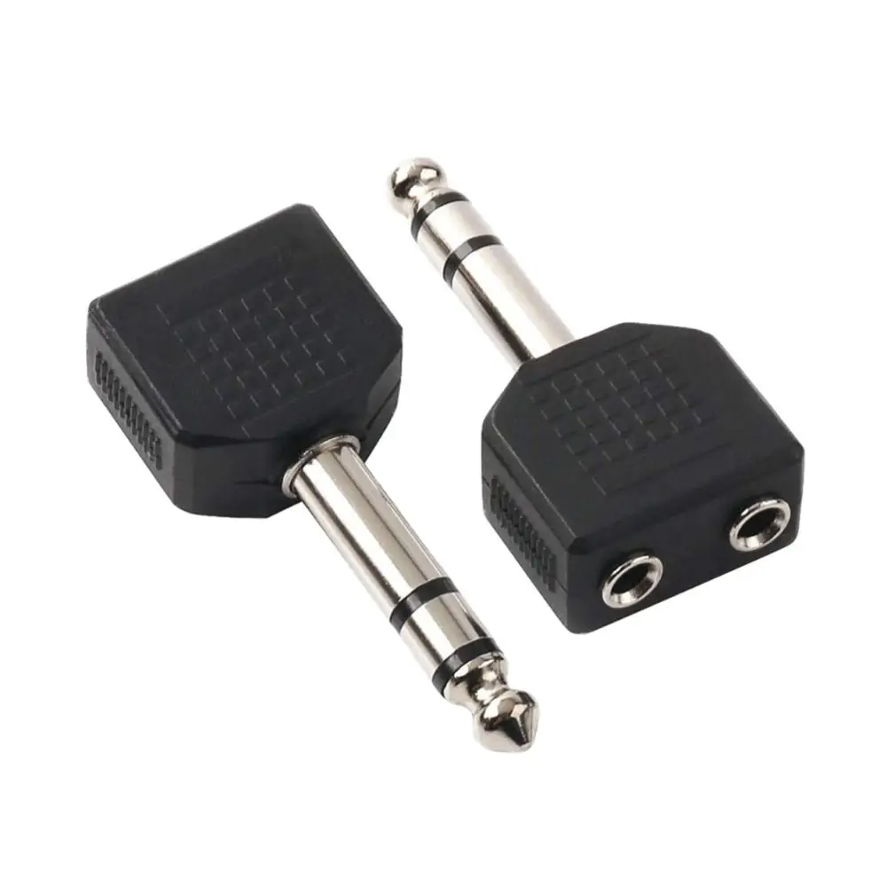 موصل محول مقسم ذكر ، 2 × 6.35 مللي متر ، 1/4 بوصة ، أنثى ستريو Y مزدوجة 3.5 مللي متر ، أسود